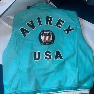 XL AVIREX TURQUOISE LEATHER COAT